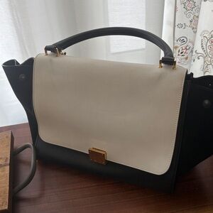 Authentic Celine Black And Grey Trapeze Bag
